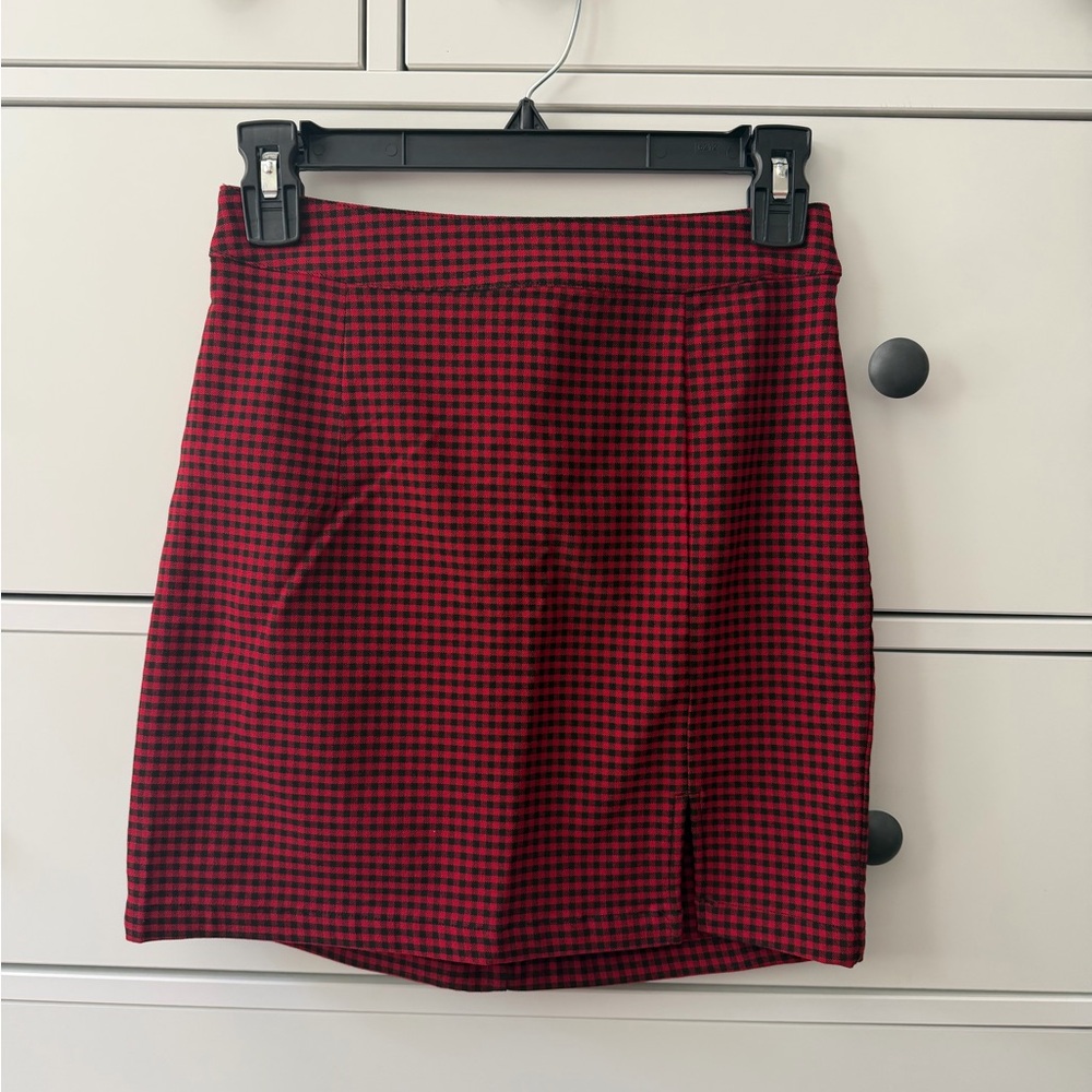Red and Black Gingham Mini Skirt